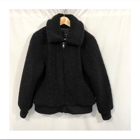 Banana Republic Teddy Sherpa Shearling Full Zip Bomber Jacket In Black - Picture 3 of 12